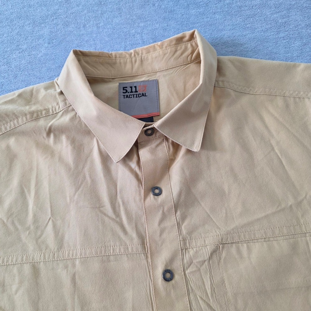 5.11 Tactical Mens Short Sleeve Snap Button Down Shirt Khaki Tan Large Utility